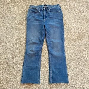 J Crew High Rise Crop Flare Jeans, 29, light wash denim Raw Hem EUC